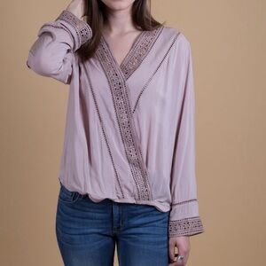 Gentle Fawn Mauve Boho Crochet Trim Wrap Blouse - Medium